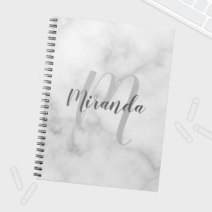 Modern Personlig Monogram och Namn White Marble Anteckningsbok