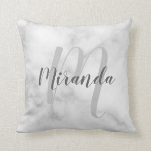 Modern Personlig Monogram och Namn White Marble Kudde