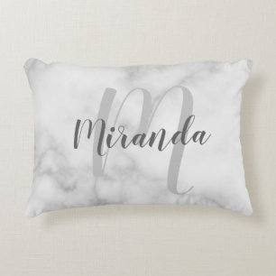 Modern Personlig Monogram och Namn White Marble Prydnadskudde