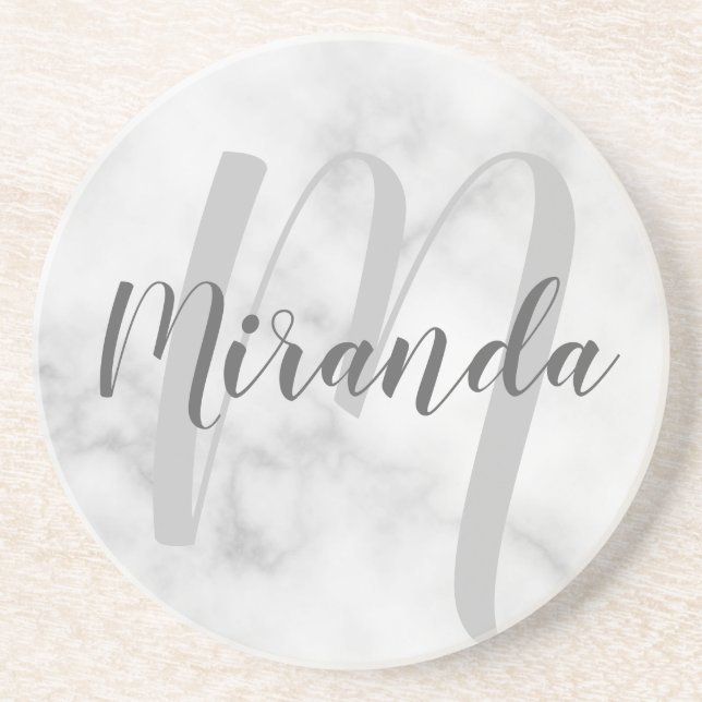 Modern Personlig Monogram och Namn White Marble Underlägg (Framsidan)