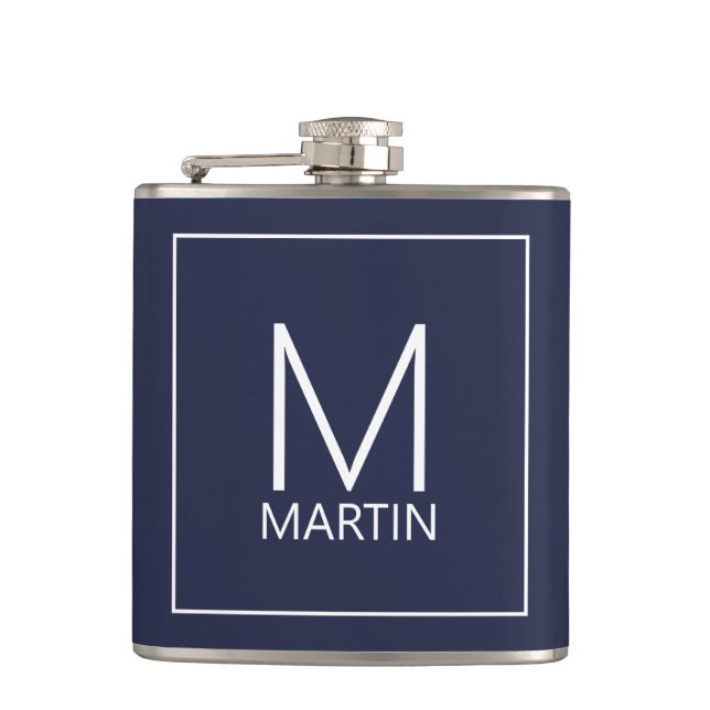 Modern personlig monogram och namnflaska fickplunta (Framsidan)