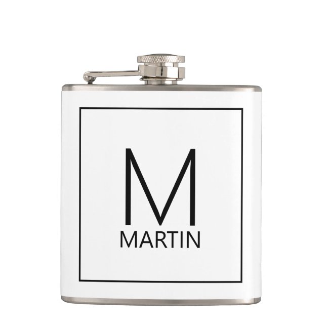 Modern personlig monogram och namnflaska fickplunta (Framsidan)