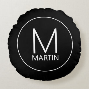 Modern Personlig Monogram och runda beslag i Namn Rund Kudde