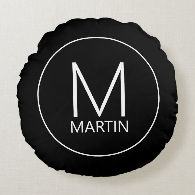 Modern Personlig Monogram och runda beslag i Namn Rund Kudde (Framsidan)