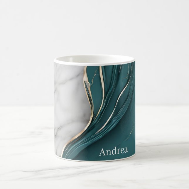 Modern Personlig Mörk Teal Guld Marble Kaffemugg (Center)