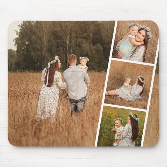 Modern personlig musmatta med 4 fotokollage (Framsidan)