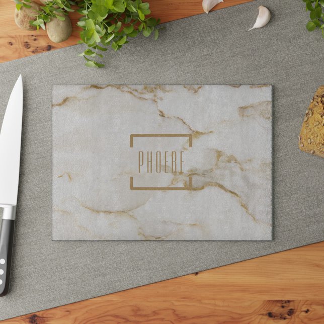 Modern Personlig Namn Guld Effect Marble (Gold Marble Pattern Cutting Board)