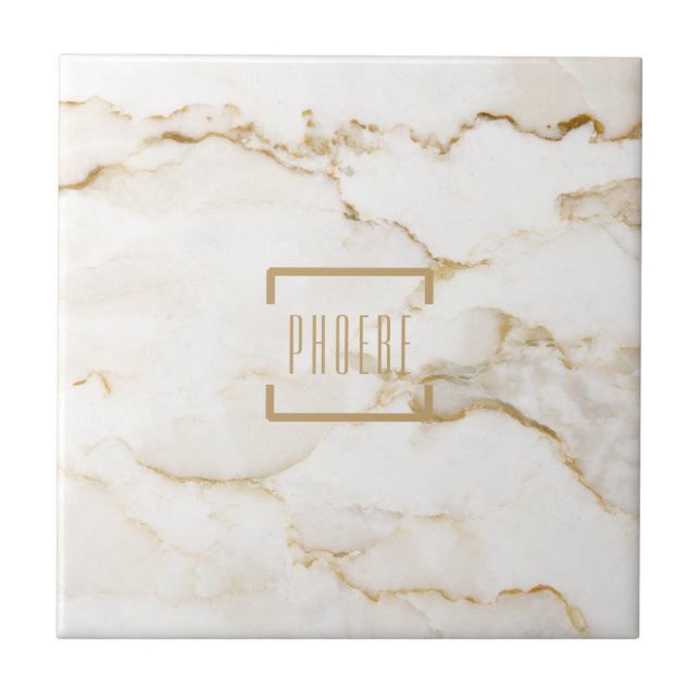 Modern Personlig Namn Guld Effect Marble Kakelplatta (Framsidan)