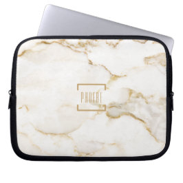 Modern Personlig Namn Guld Effect Marble Laptop Fodral