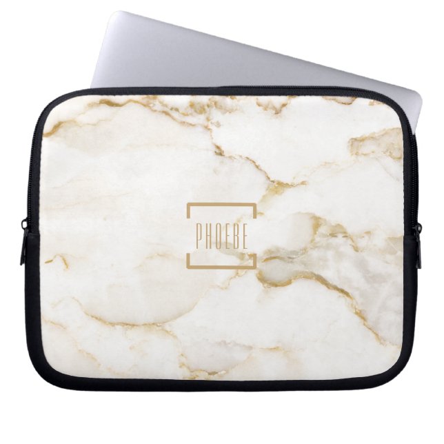Modern Personlig Namn Guld Effect Marble Laptop Fodral (Framsidan)