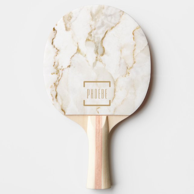 Modern Personlig Namn Guld Effect Marble Pingisracket (Framsidan)