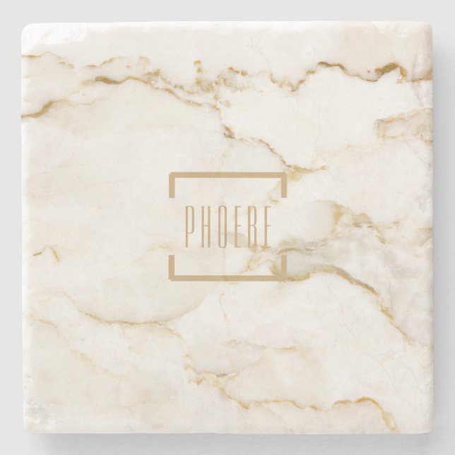 Modern Personlig Namn Guld Effect Marble Stenunderlägg (Framsidan)