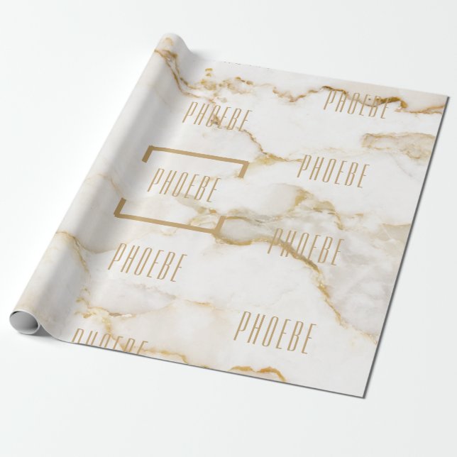 Modern personlig namn guld effekt marmor presentpapper (Utrullad)