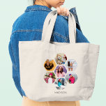 Modern Personlig Namn i flera fotosamlingar Jumbo Tygkasse<br><div class="desc">Multi Photo Collage Modern Personlig Namn Tote bags har en fotokollage av dina favoritfoton i en sexhörning. Personlig med ditt namn i moderna svarta skript. Perfekt för födelsedag, jul, Mors dag, morföräldrar, syster, bästa vän med mera. PHOTO TIP: centrera dina foton innan du laddar upp dem till Zazzle. Designad av...</div>