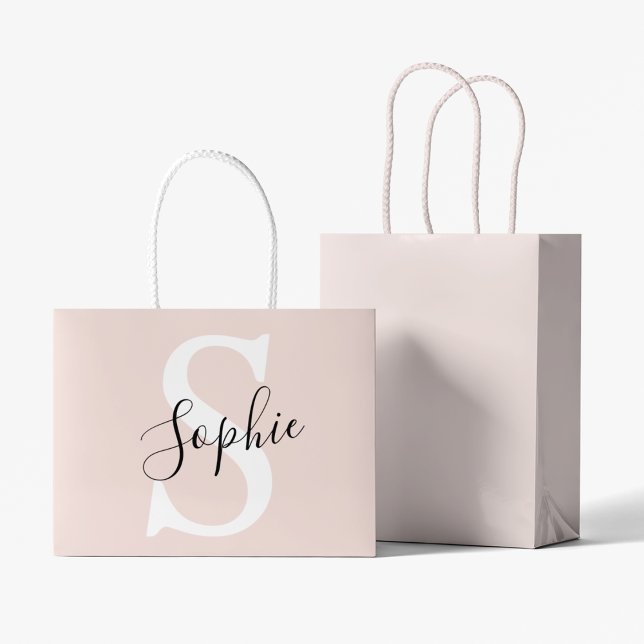 Modern Personlig Namn Monogram Pastel Rosa (Skapare uppladdad)