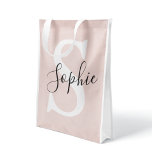 Modern Personlig Namn Monogram Pastel Rosa Återanvändbar Påse<br><div class="desc">Modern Personlig Namn Monogram Pastel Rosa</div>