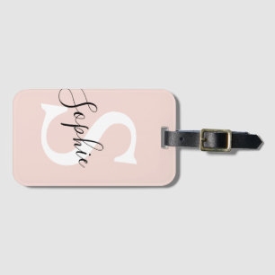 Modern Personlig Namn Monogram Pastel Rosa Bagagebricka