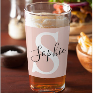 Modern Personlig Namn Monogram Pastel Rosa Glaskopp