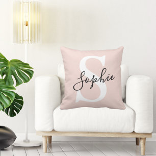 Modern Personlig Namn Monogram Pastel Rosa Kudde
