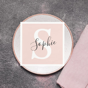Modern Personlig Namn Monogram Pastel Rosa Pappersservett