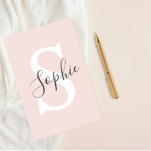 Modern Personlig Namn Monogram Pastel Rosa Post-it Block