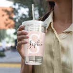 Modern Personlig Namn Monogram Pastel Rosa Take Away Mugg<br><div class="desc">Modern Personlig Namn Monogram Pastel Rosa</div>