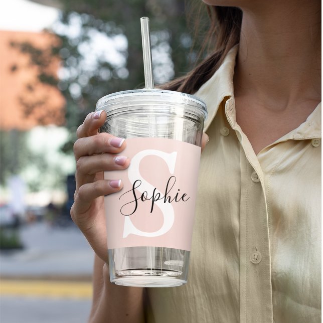 Modern Personlig Namn Monogram Pastel Rosa Take Away Mugg (Skapare uppladdad)