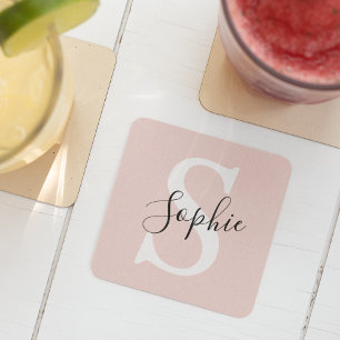 Modern Personlig Namn Monogram Pastel Rosa Underlägg Papper Kvadrat