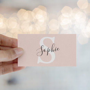 Modern Personlig Namn Monogram Pastel Rosa Visitkort