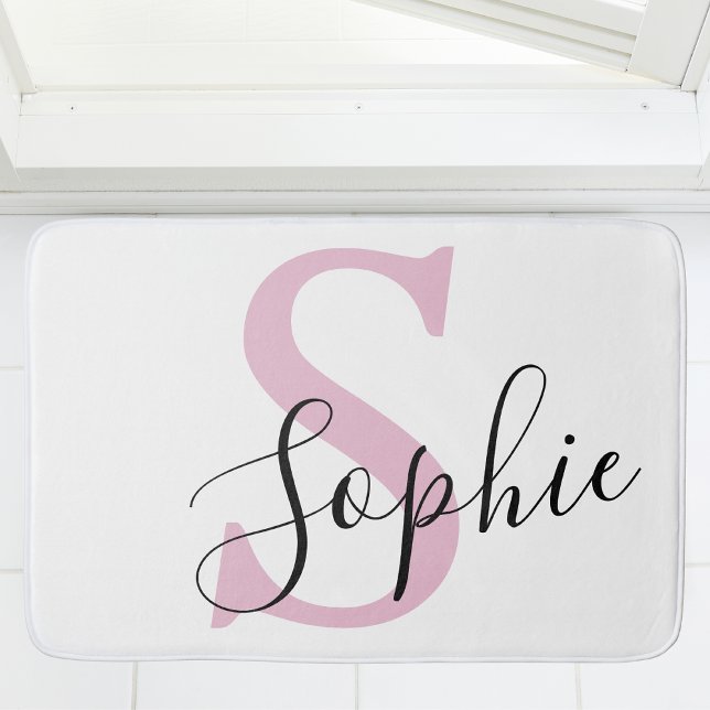 Modern Personlig Namn Monogram Rosa Badrumsmatta (Skapare uppladdad)