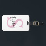 Modern Personlig Namn Monogram Rosa Bagagebricka<br><div class="desc">Modern Personlig Namn Monogram Rosa</div>