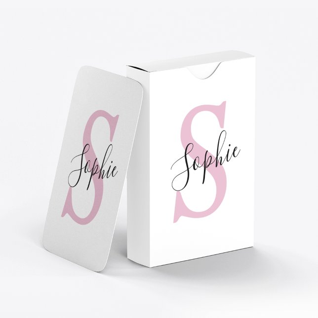 Modern Personlig Namn Monogram Rosa Casinokort (Skapare uppladdad)