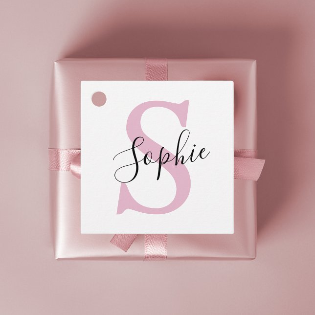 Modern Personlig Namn Monogram Rosa Gåvor Etiketter (Skapare uppladdad)