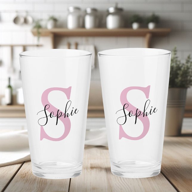 Modern Personlig Namn Monogram Rosa Glaskopp (Skapare uppladdad)