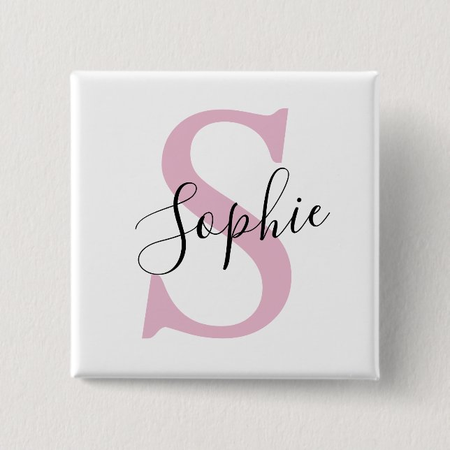 Modern Personlig Namn Monogram Rosa Knapp (Framsida)