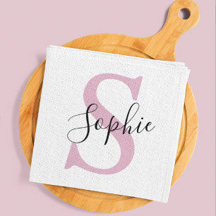 Modern Personlig Namn Monogram Rosa Kökshandduk