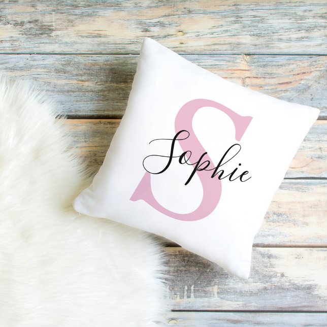 Modern Personlig Namn Monogram Rosa Kudde (Skapare uppladdad)