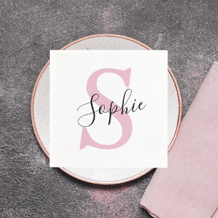 Modern Personlig Namn Monogram Rosa Pappersservett