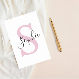 Modern Personlig Namn Monogram Rosa Post-it Block