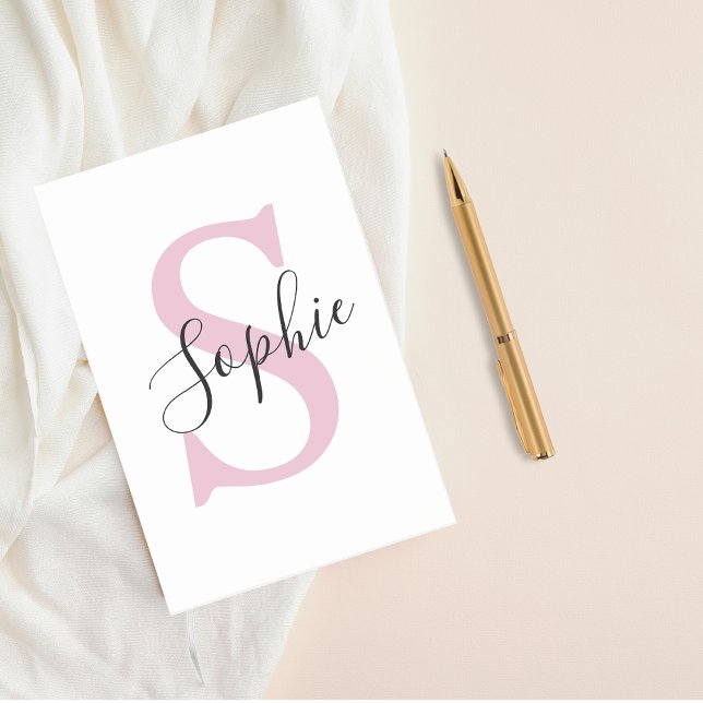 Modern Personlig Namn Monogram Rosa Post-it Block (Skapare uppladdad)