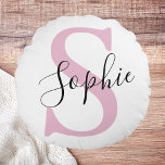 Modern Personlig Namn Monogram Rosa Rund Kudde<br><div class="desc">Modern Personlig Namn Monogram Rosa</div>