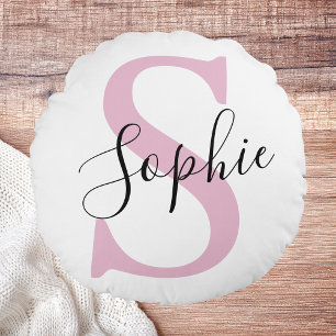 Modern Personlig Namn Monogram Rosa Rund Kudde