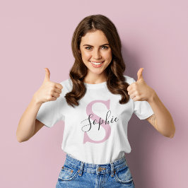 Modern Personlig Namn Monogram Rosa T Shirt