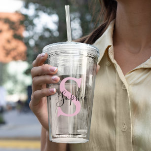 Modern Personlig Namn Monogram Rosa Take Away Mugg