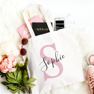 Modern Personlig Namn Monogram Rosa Tygkasse