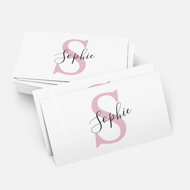Modern Personlig Namn Monogram Rosa Visitkort (Skapare uppladdad)