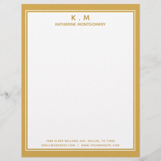 Modern Personlig Namn Ochre White Minimalistic Brevhuvud (Framsida)