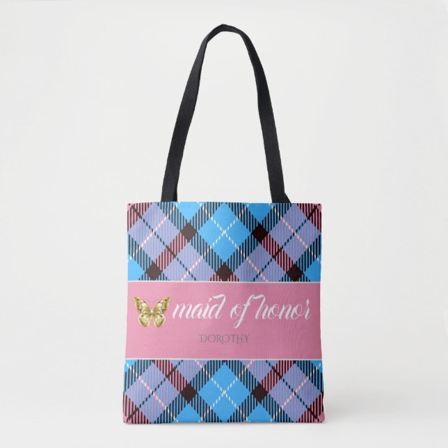 Modern Personlig Namn Tartan Bröllop bridesmaid Tygkasse (Framsida)
