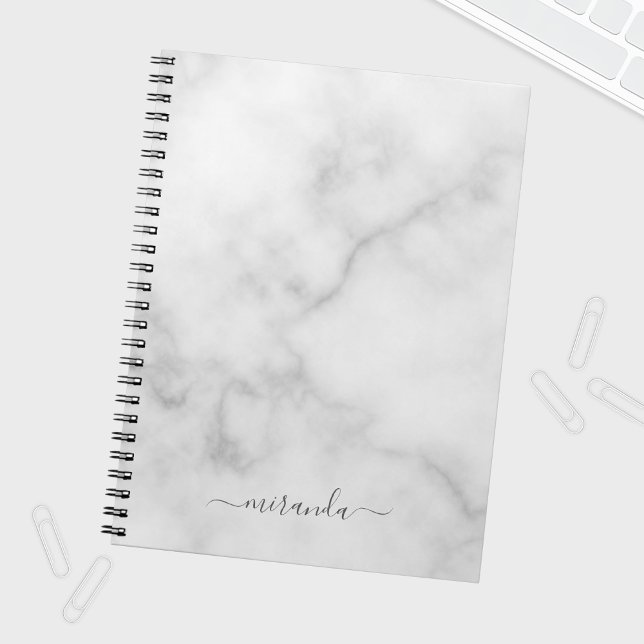 Modern Personlig Namn White Marble Anteckningsbok (Skapare uppladdad)