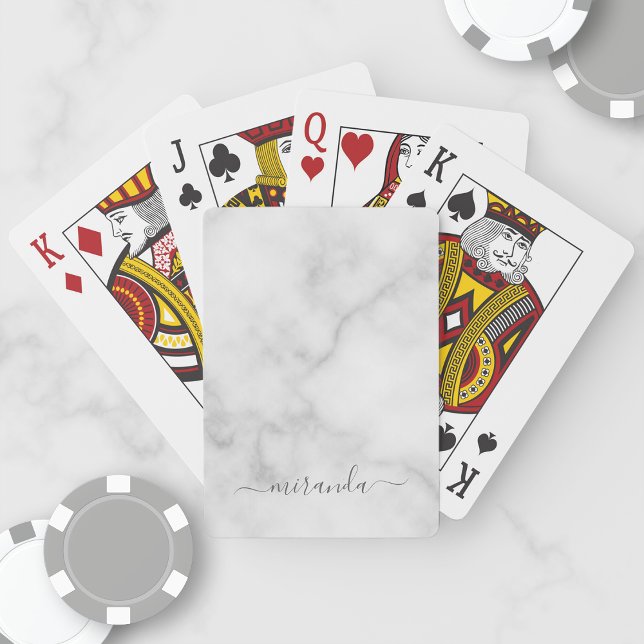 Modern Personlig Namn White Marble Casinokort (Skapare uppladdad)
